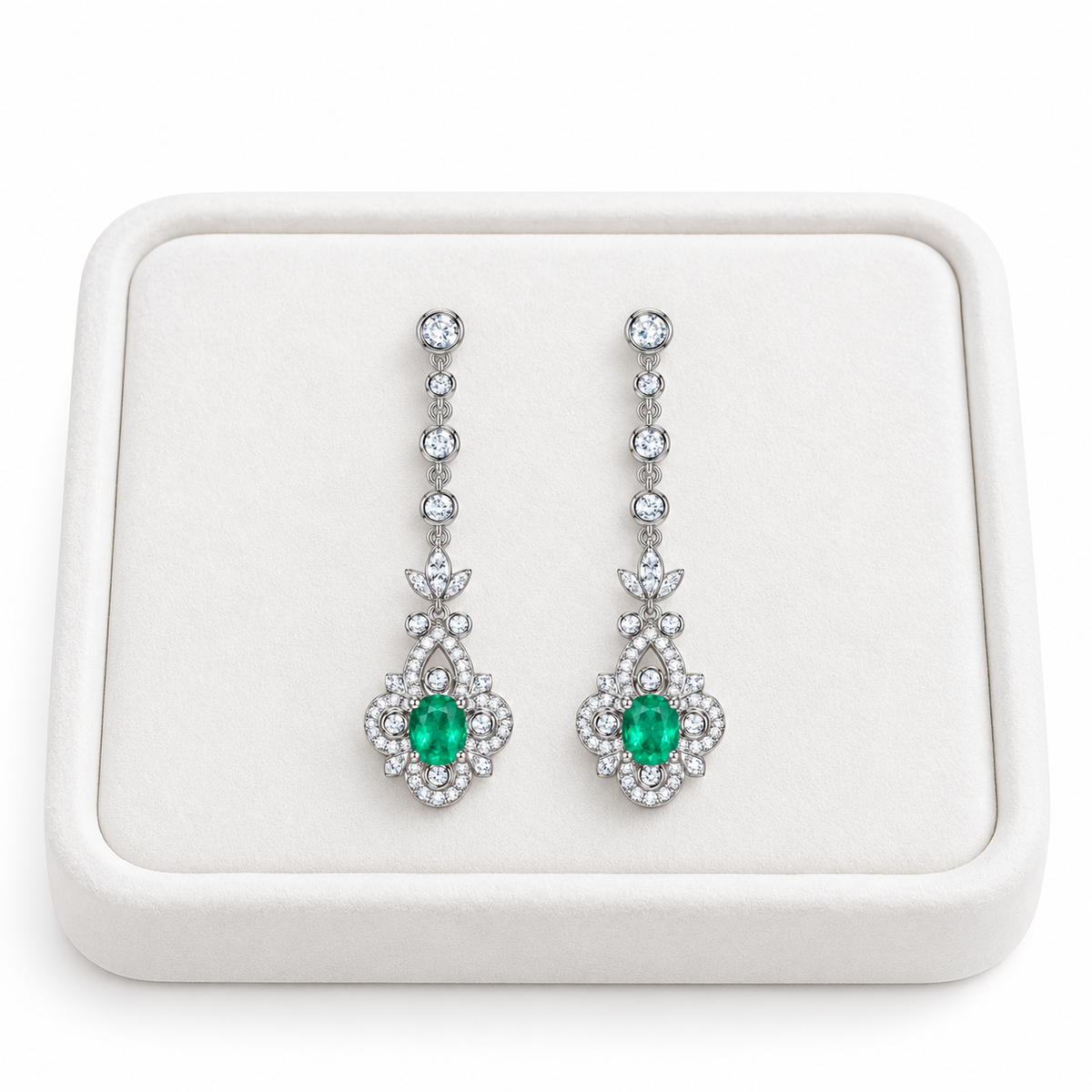 Natural Emerald 4x5mm Oval Vintage Chandelier Dangle Earrings in 925 Sterling Silver