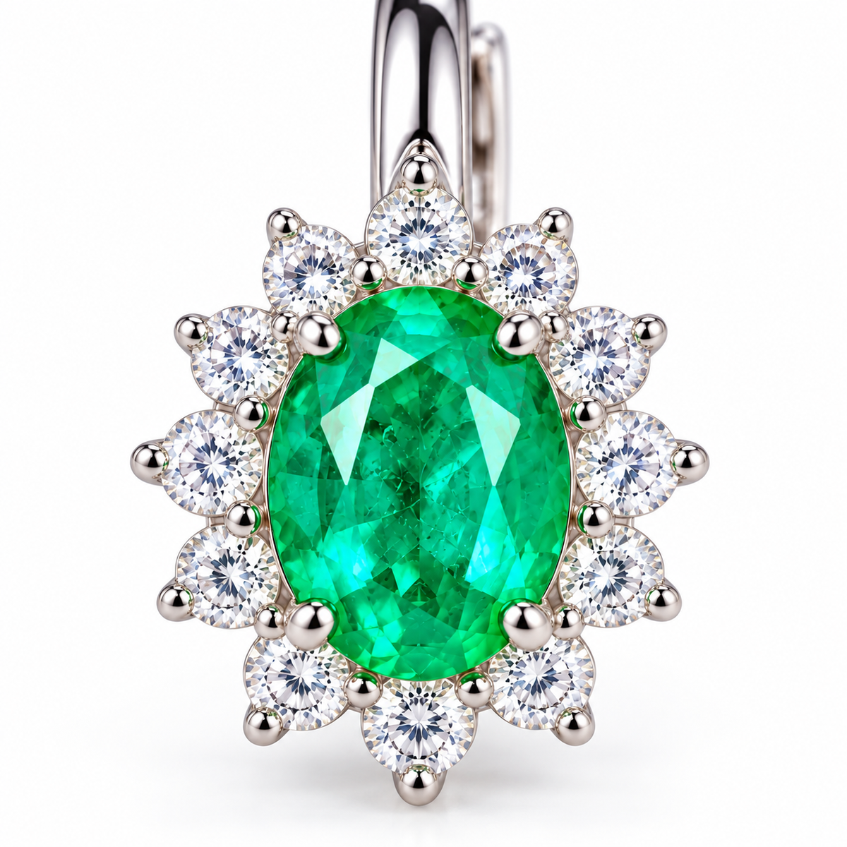 Natural Emerald 4x5mm Oval Halo Huggie Hoop Earrings in 925 Sterling Silver with CZ