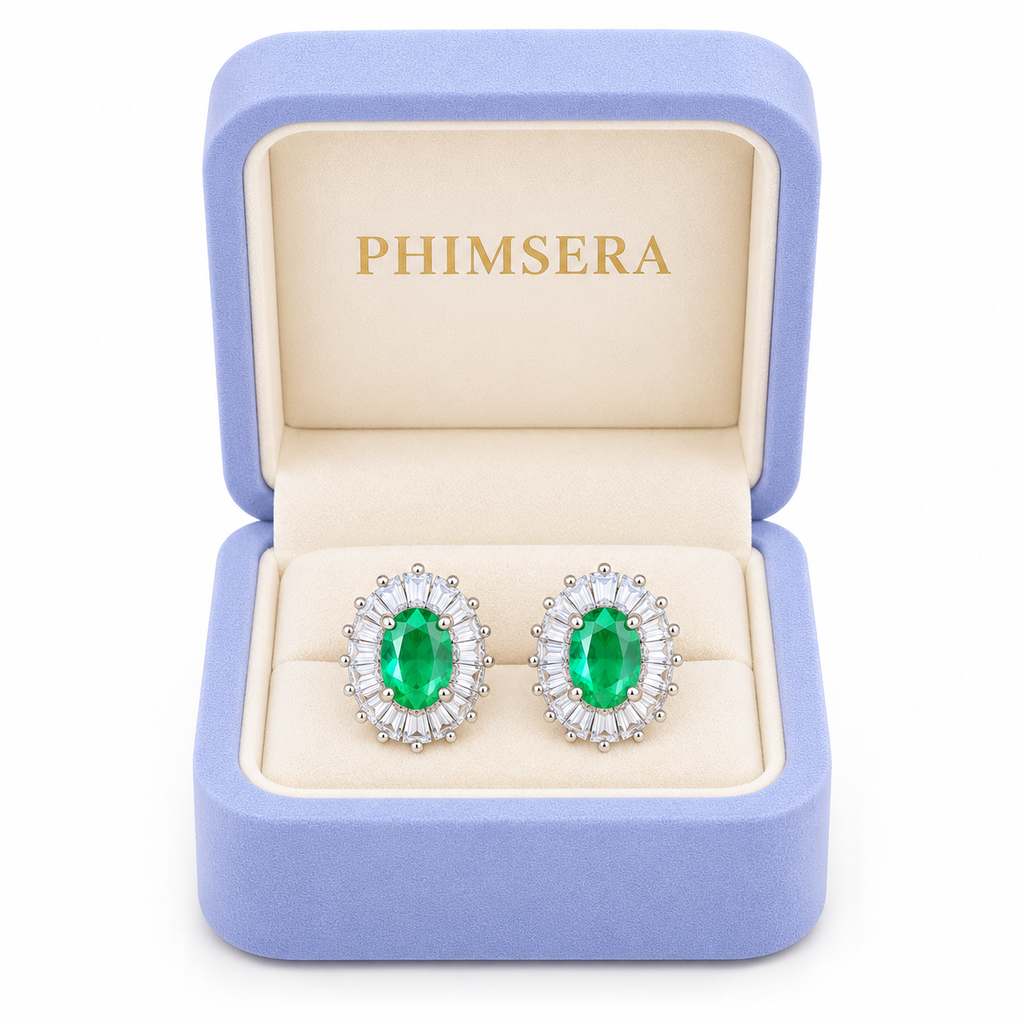 Colombian Emerald Stud Earrings Sterling Silver 4x6mm