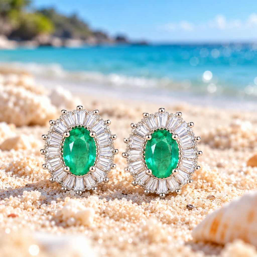 Colombian Emerald Stud Earrings Sterling Silver 4x6mm