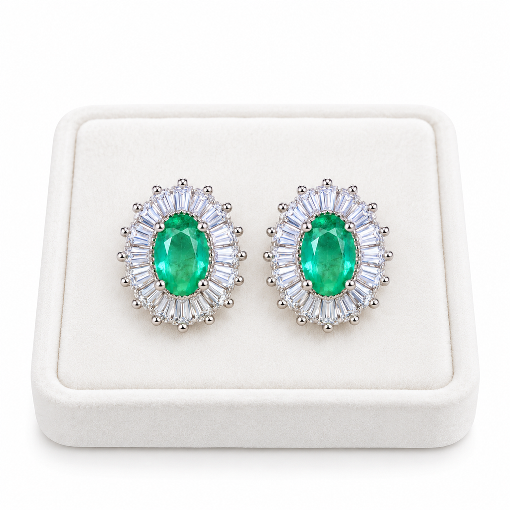 Colombian Emerald Stud Earrings Sterling Silver 4x6mm