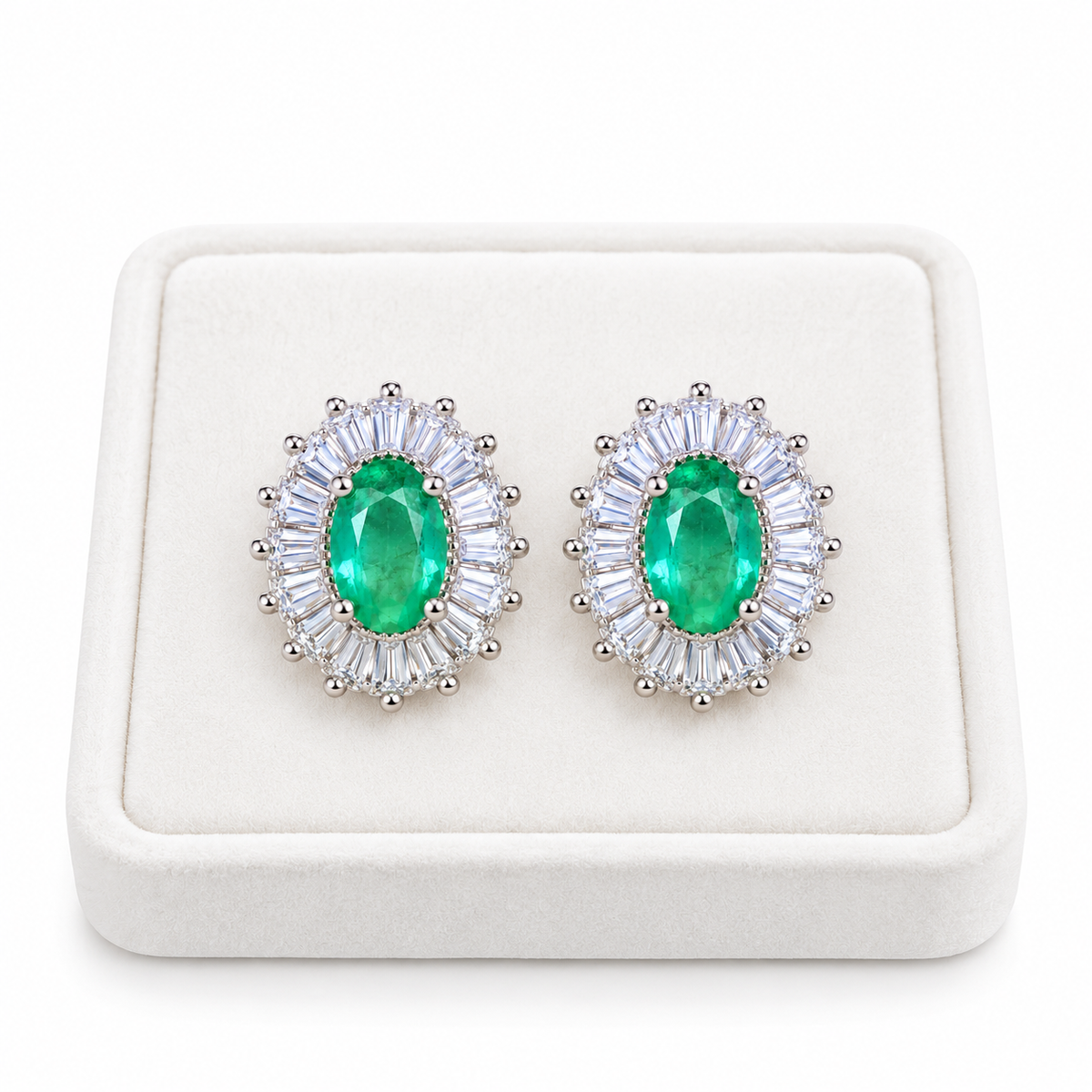 Colombian Emerald Stud Earrings Sterling Silver 4x6mm