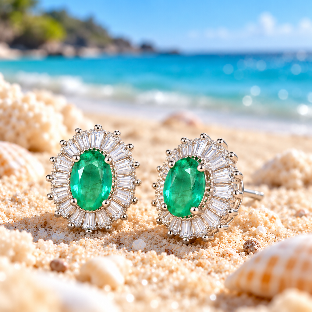 Colombian Emerald Stud Earrings Sterling Silver 4x6mm