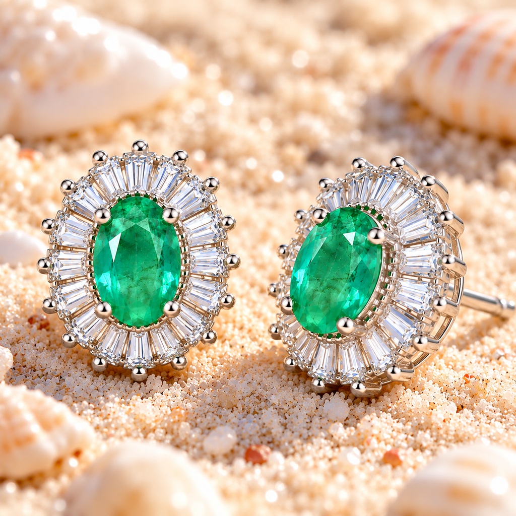 Colombian Emerald Stud Earrings Sterling Silver 4x6mm