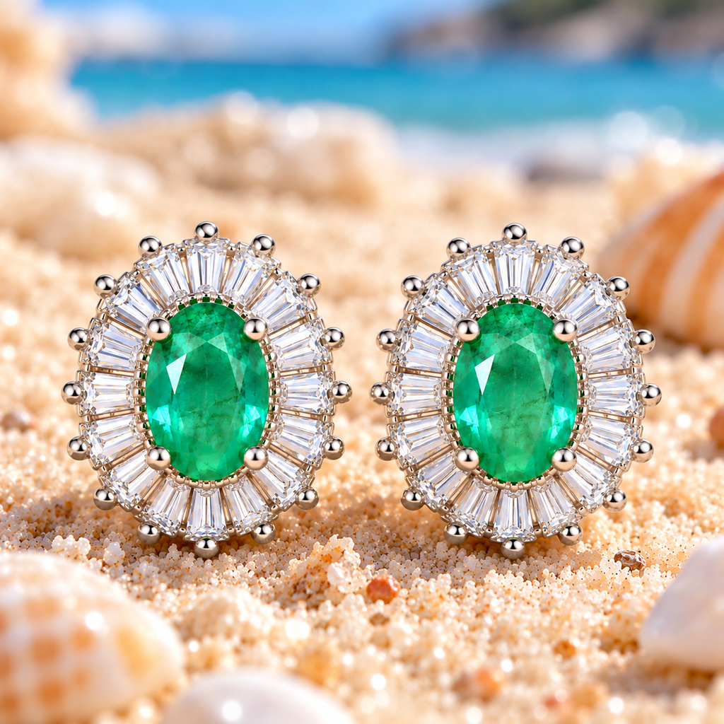 Colombian Emerald Stud Earrings Sterling Silver 4x6mm