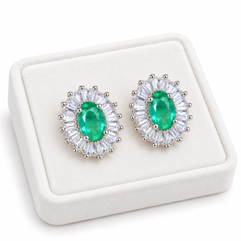 Colombian Emerald Stud Earrings Sterling Silver 4x6mm