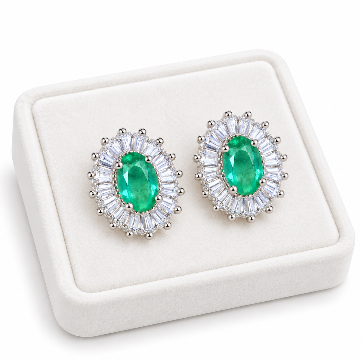 Colombian Emerald Stud Earrings Sterling Silver 4x6mm