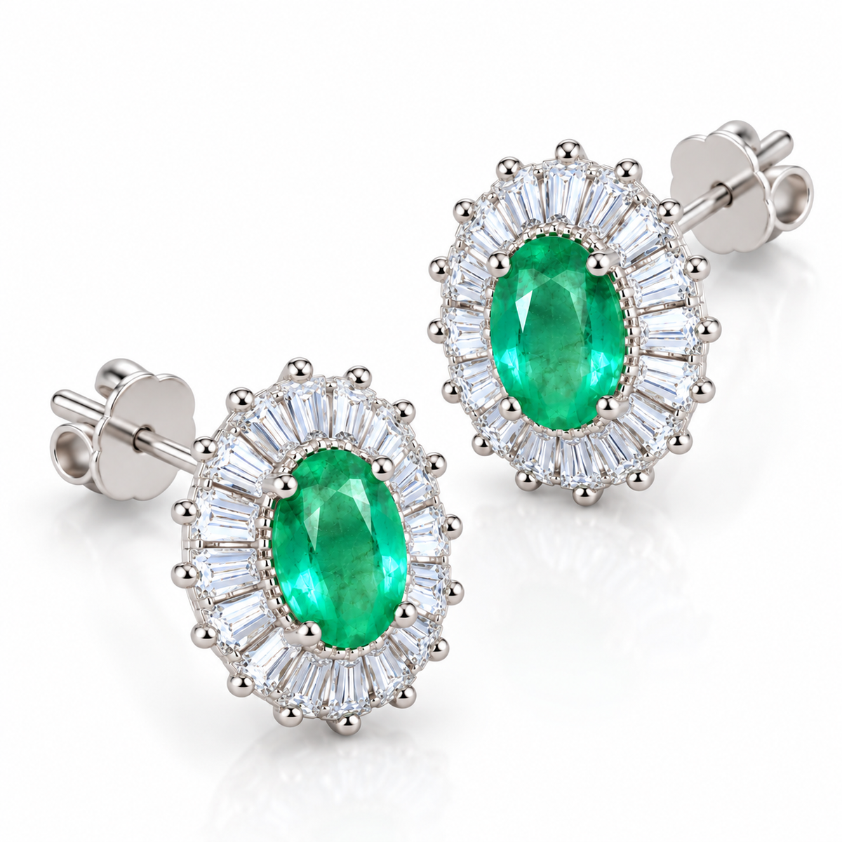 Colombian Emerald Stud Earrings Sterling Silver 4x6mm