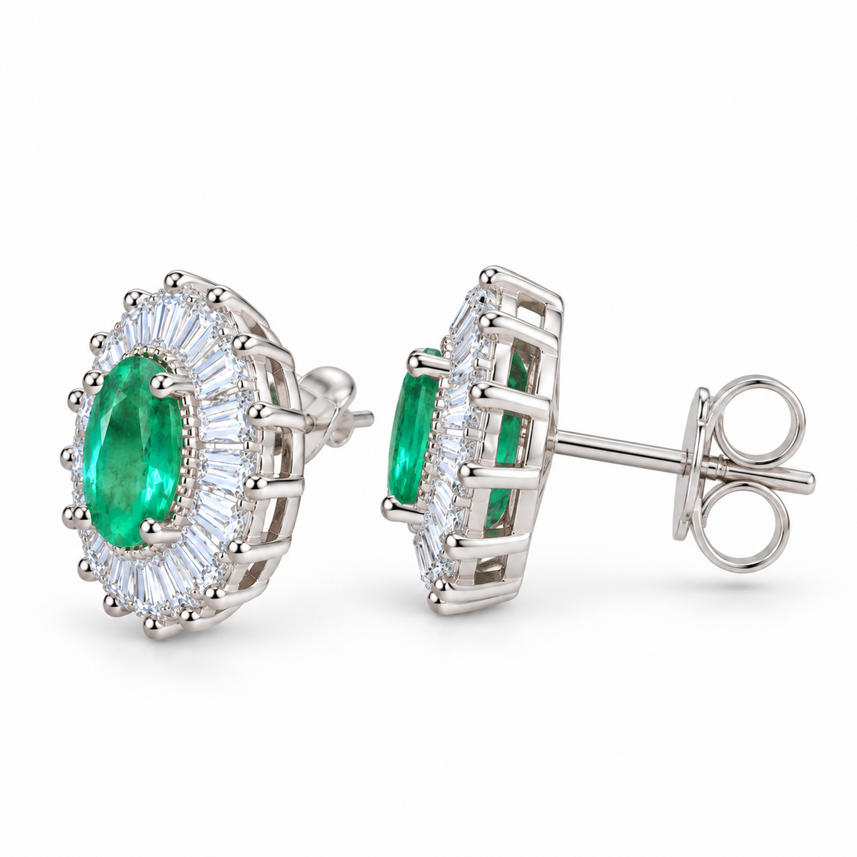 Colombian Emerald Stud Earrings Sterling Silver 4x6mm