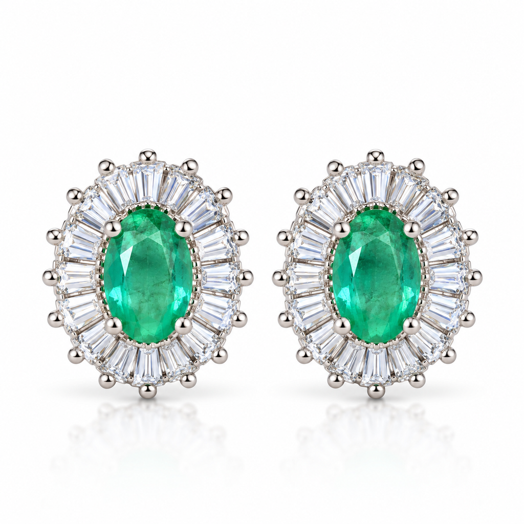 Colombian Emerald Stud Earrings Sterling Silver 4x6mm