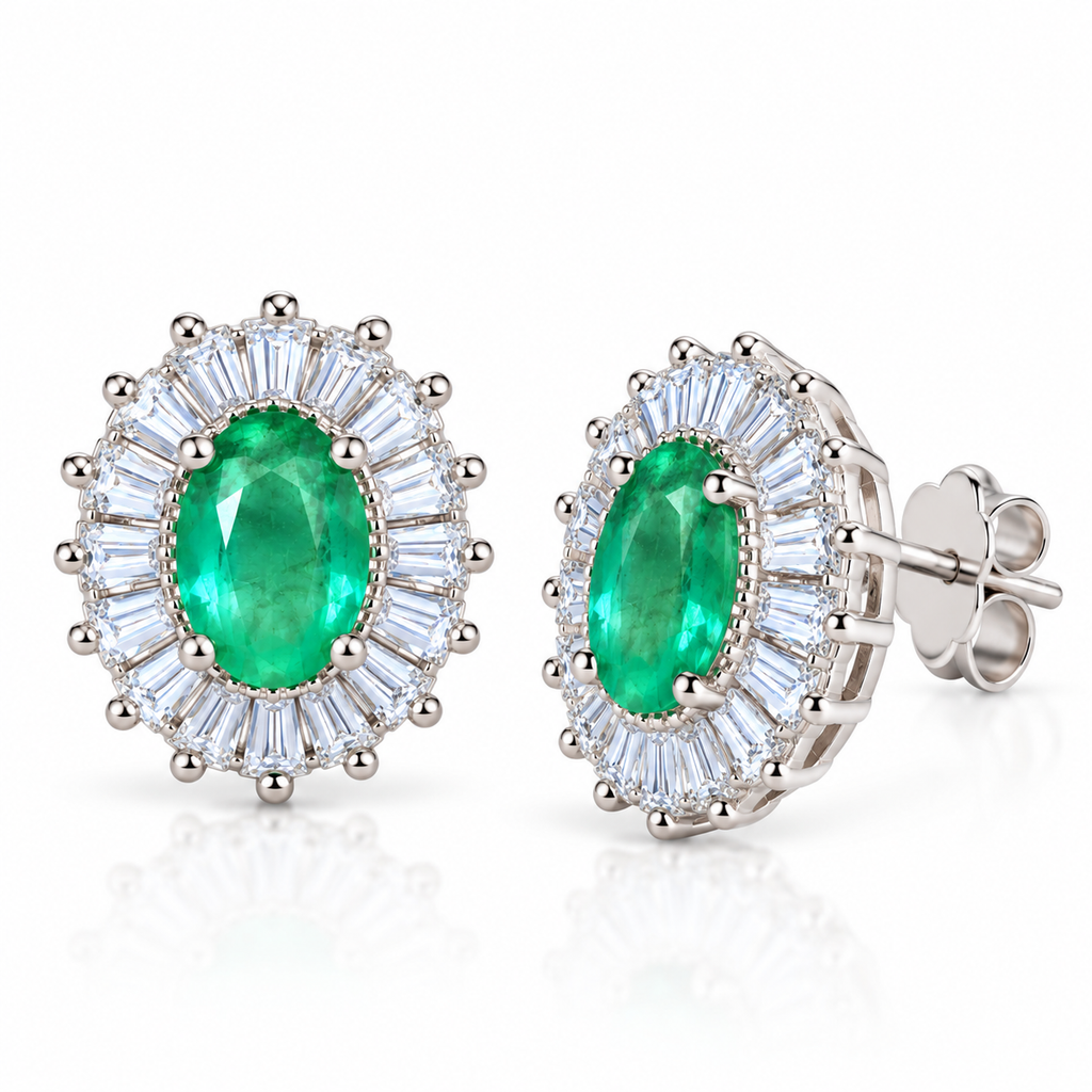 Colombian Emerald Stud Earrings Sterling Silver 4x6mm