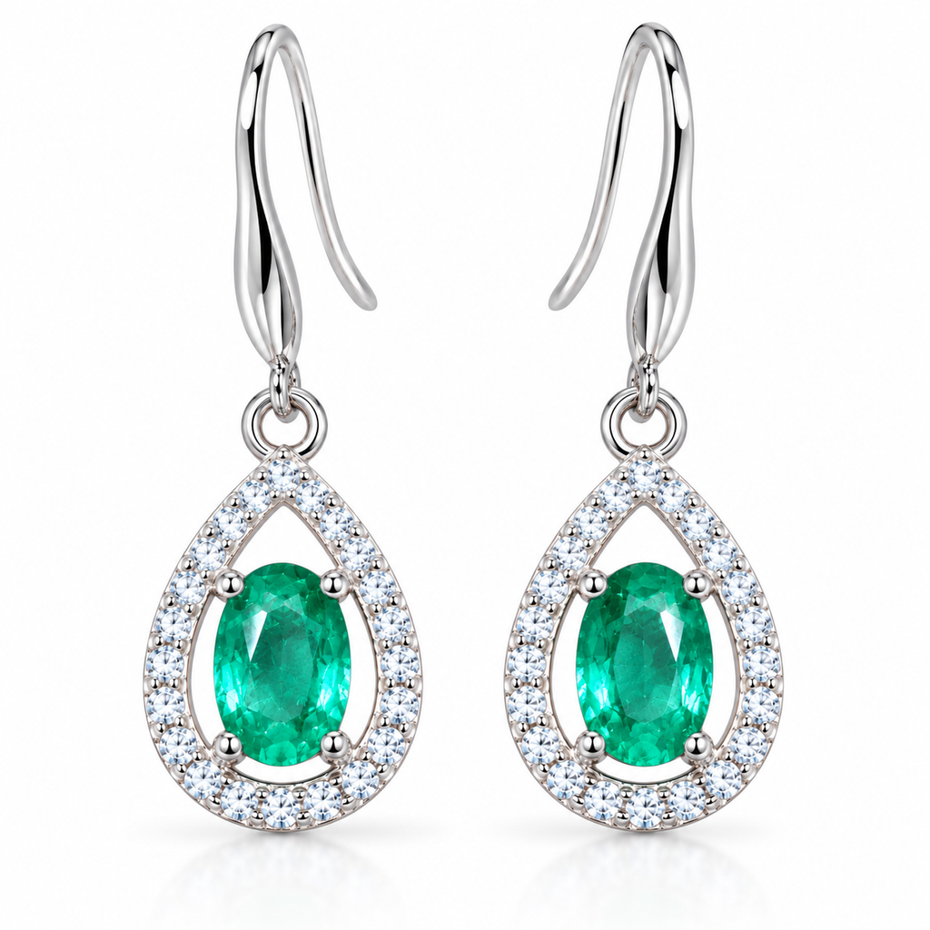 Genuine Colombian Emerald Dangle Earrings 4x6mm, Natural Emerald Earrings