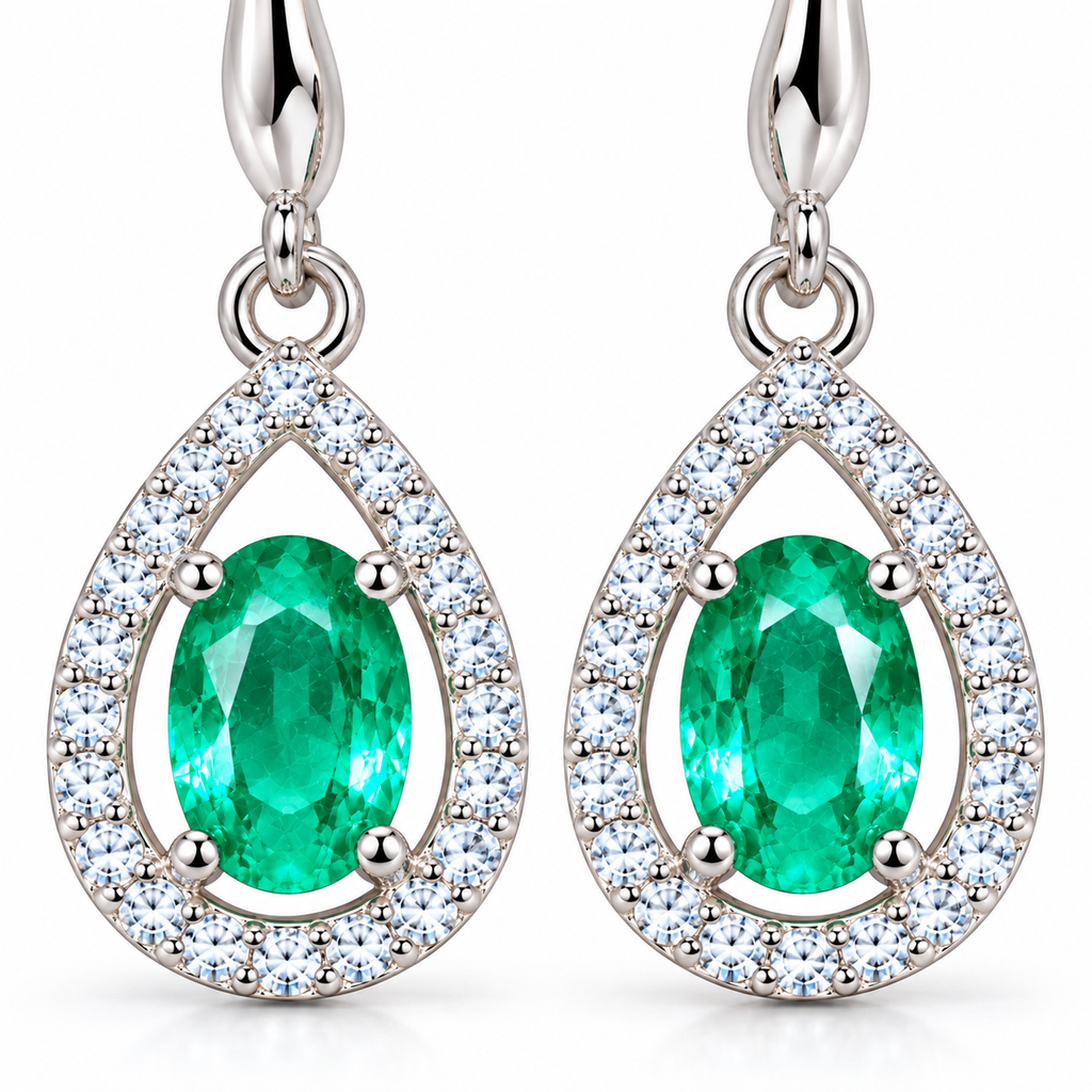 Genuine Colombian Emerald Dangle Earrings 4x6mm, Natural Emerald Earrings