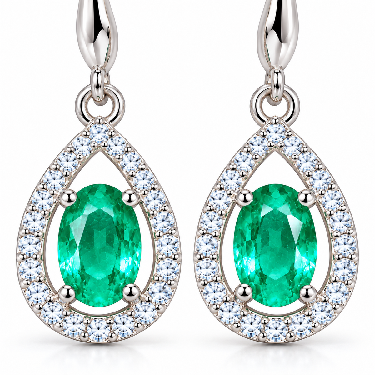 Genuine Colombian Emerald Dangle Earrings 4x6mm, Natural Emerald Earrings