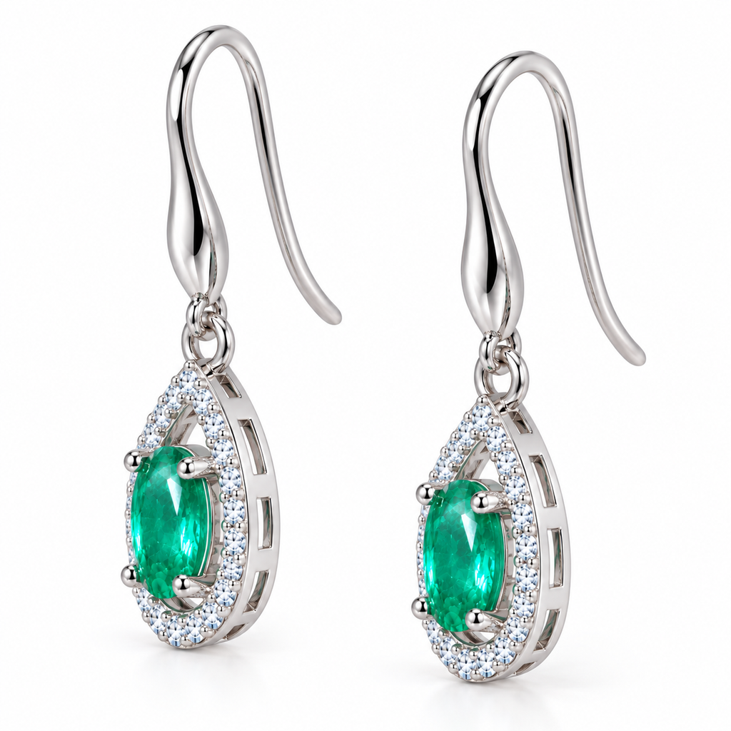 Genuine Colombian Emerald Dangle Earrings 4x6mm, Natural Emerald Earrings