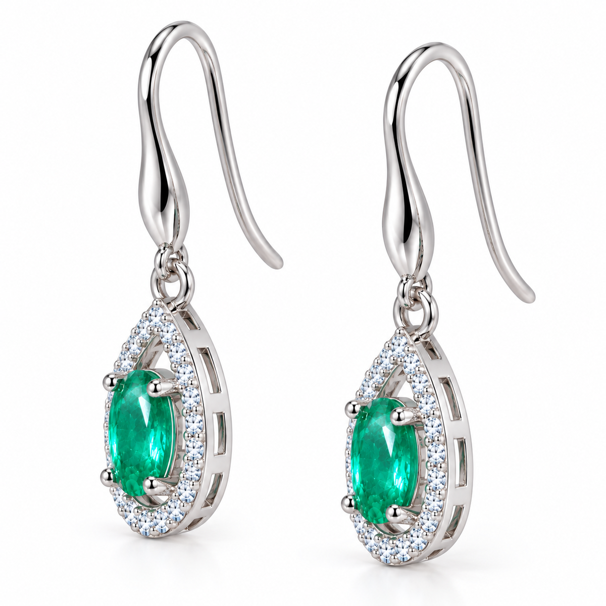 Genuine Colombian Emerald Dangle Earrings 4x6mm, Natural Emerald Earrings