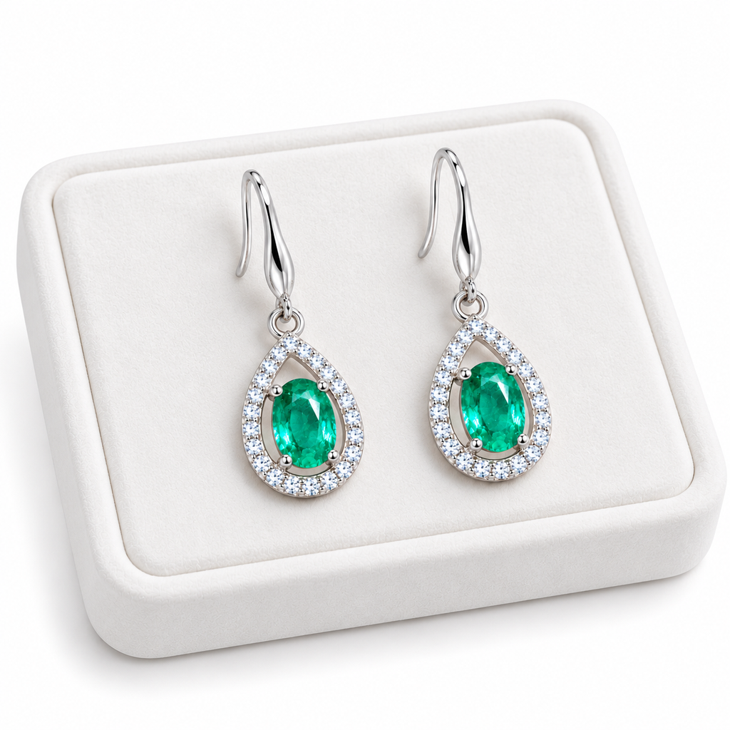 Genuine Colombian Emerald Dangle Earrings 4x6mm, Natural Emerald Earrings