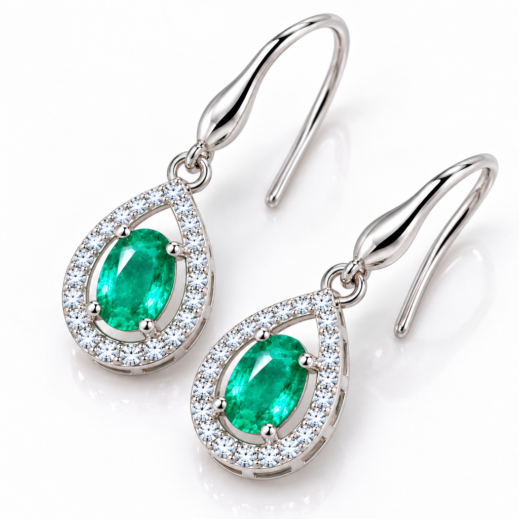 Genuine Colombian Emerald Dangle Earrings 4x6mm, Natural Emerald Earrings