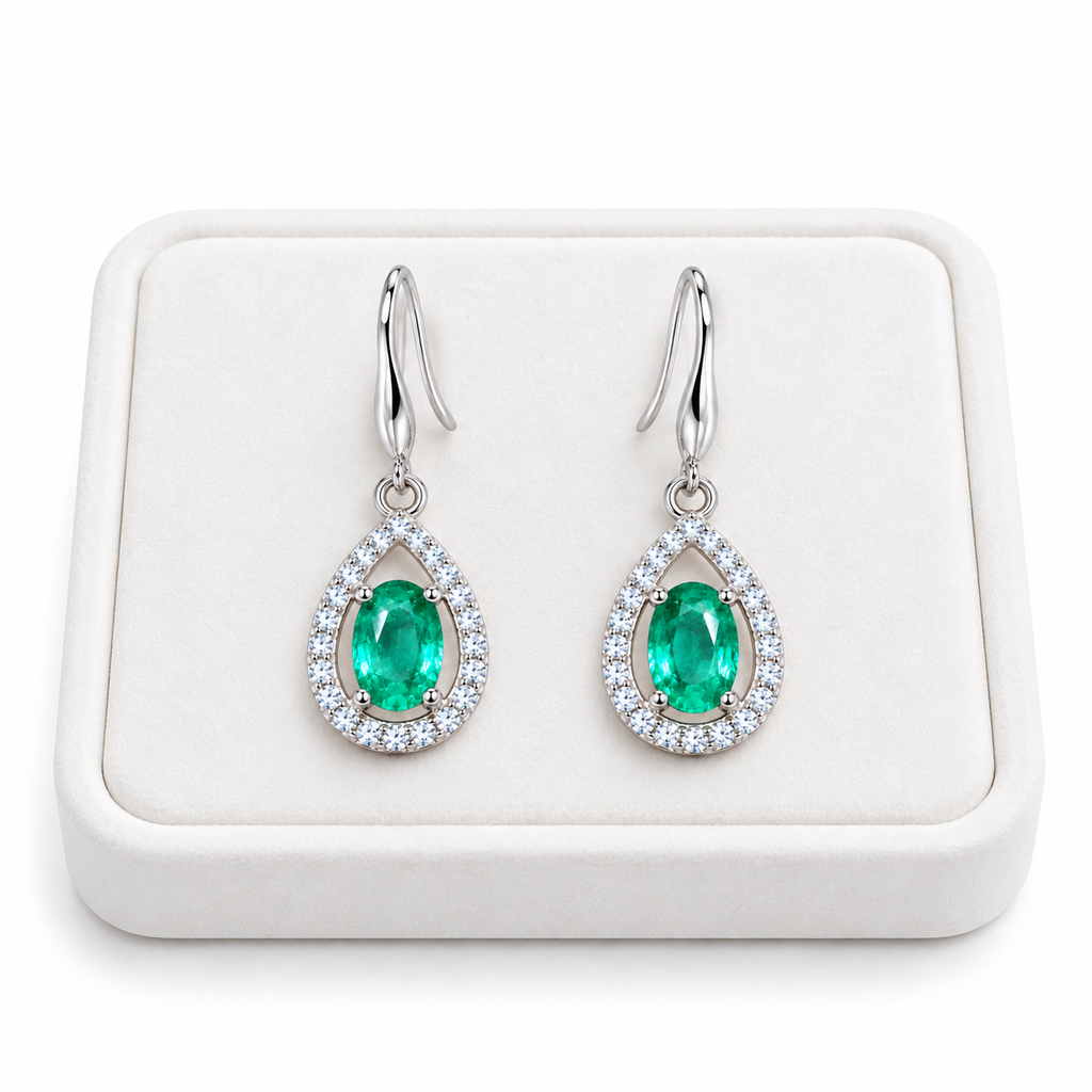 Genuine Colombian Emerald Dangle Earrings 4x6mm, Natural Emerald Earrings