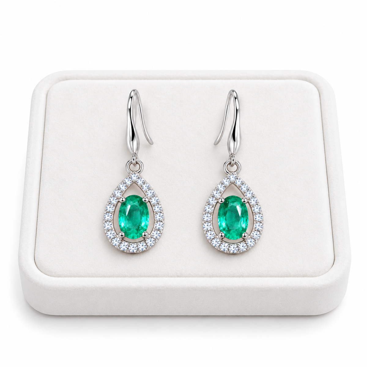 Genuine Colombian Emerald Dangle Earrings 4x6mm, Natural Emerald Earrings
