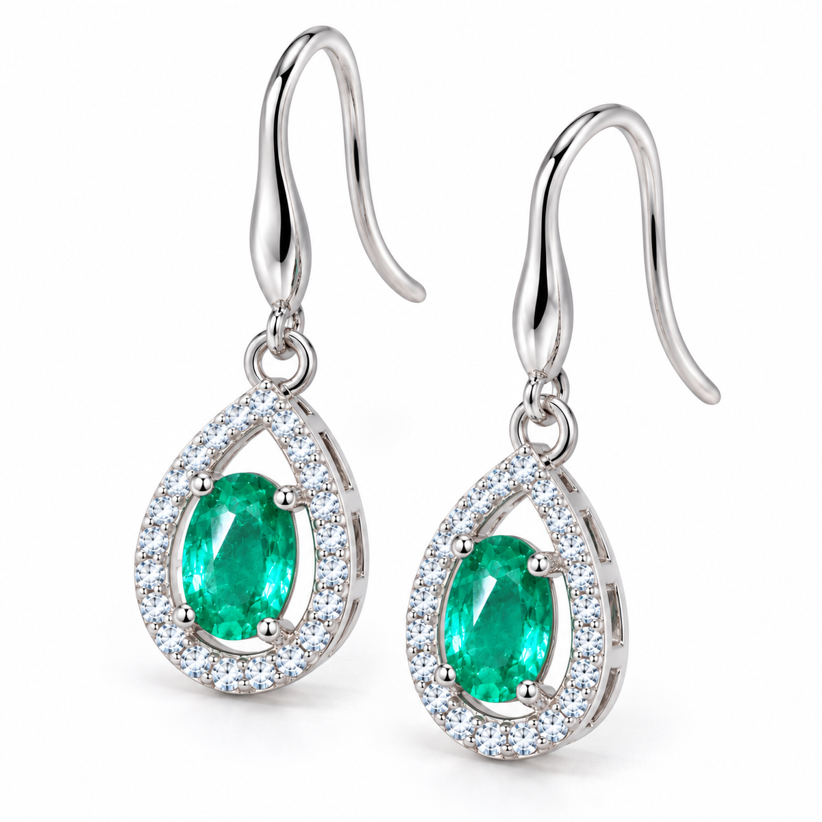 Genuine Colombian Emerald Dangle Earrings 4x6mm, Natural Emerald Earrings