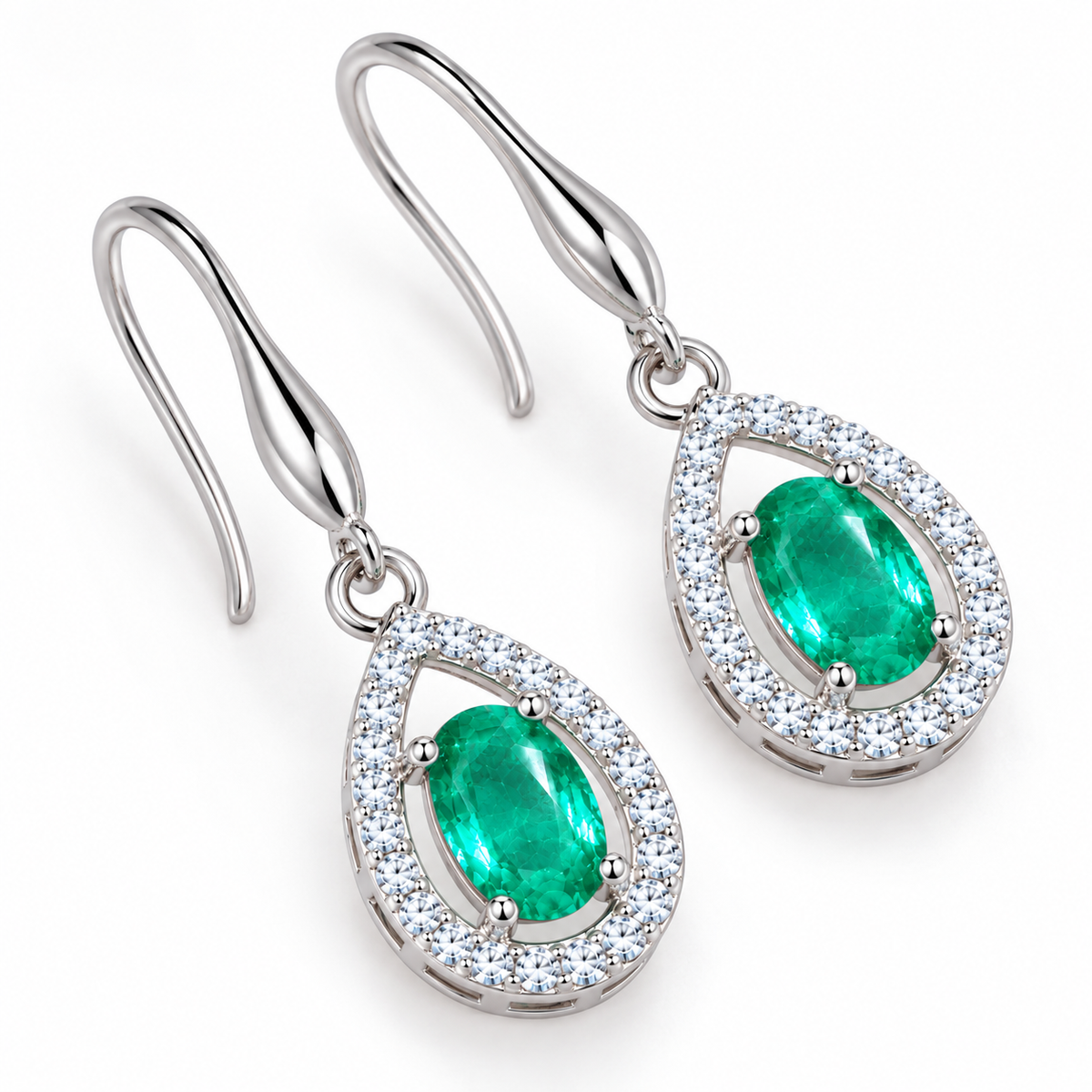 Genuine Colombian Emerald Dangle Earrings 4x6mm, Natural Emerald Earrings