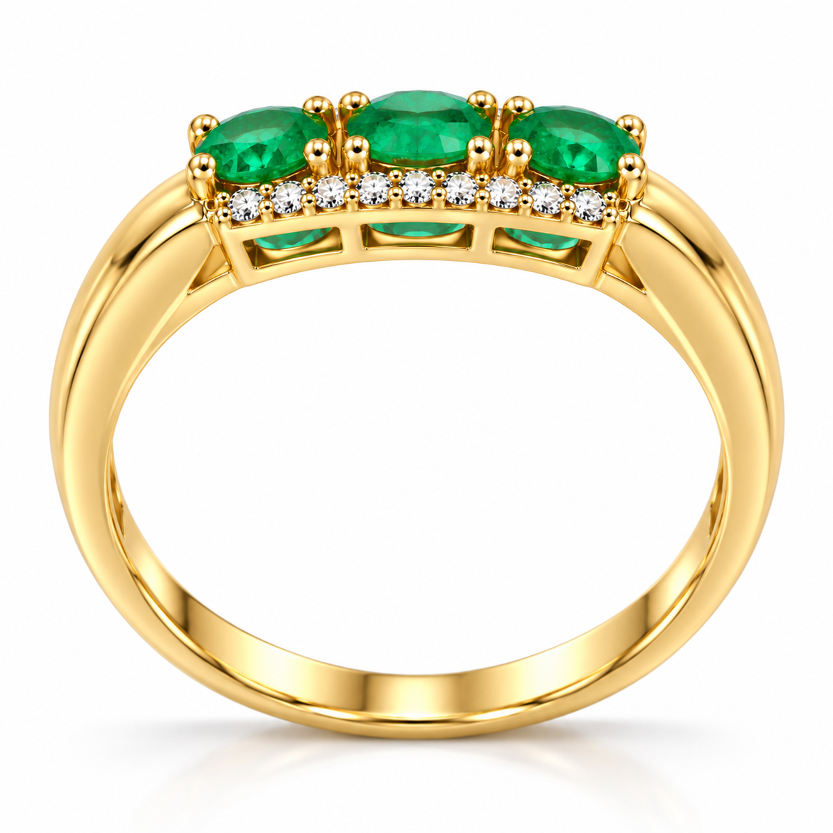 Men's Natural Colombian Emerald Three-Stone Band Ring in 925 Sterling Silver – 3×4mm Oval Emeralds
