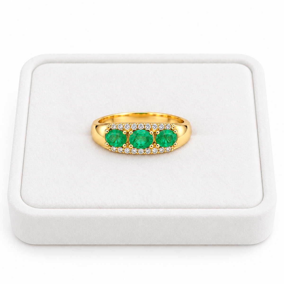 Men's Natural Colombian Emerald Three-Stone Band Ring in 925 Sterling Silver – 3×4mm Oval Emeralds