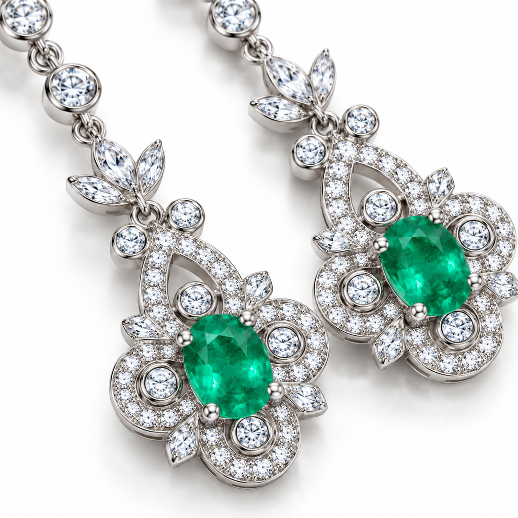 Natural Emerald 4x5mm Oval Vintage Chandelier Dangle Earrings in 925 Sterling Silver
