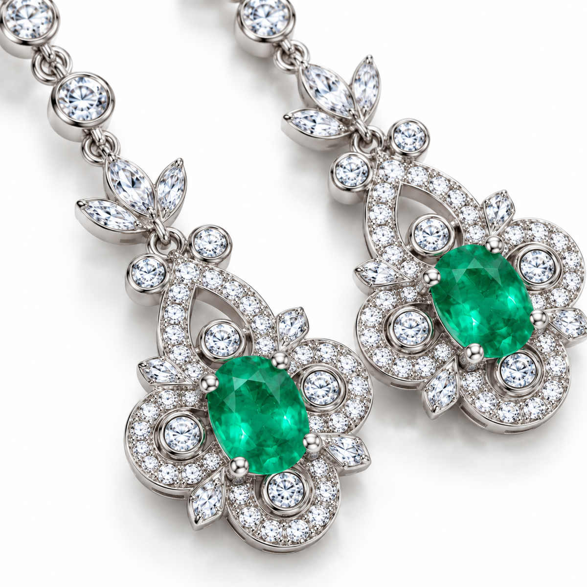 Natural Emerald 4x5mm Oval Vintage Chandelier Dangle Earrings in 925 Sterling Silver