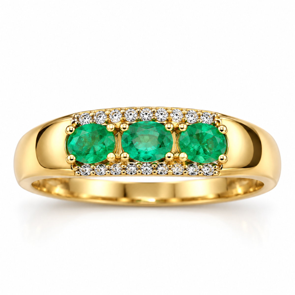 Men's Natural Colombian Emerald Three-Stone Band Ring in 925 Sterling Silver – 3×4mm Oval Emeralds