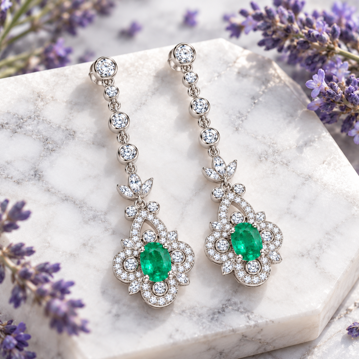 Natural Emerald 4x5mm Oval Vintage Chandelier Dangle Earrings in 925 Sterling Silver