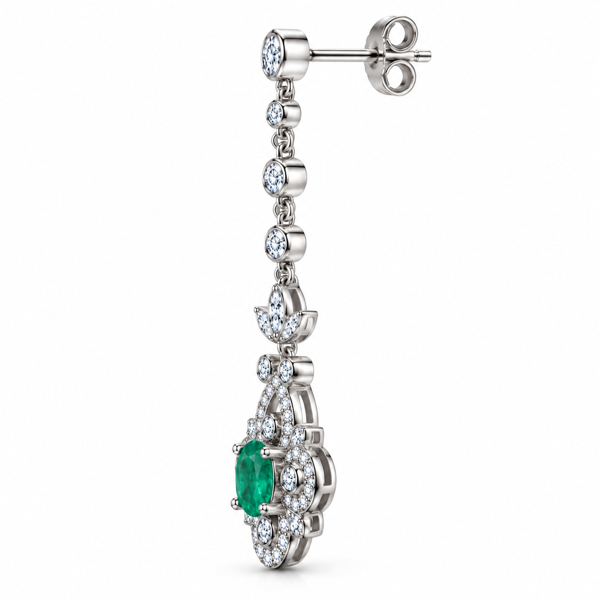 Natural Emerald 4x5mm Oval Vintage Chandelier Dangle Earrings in 925 Sterling Silver