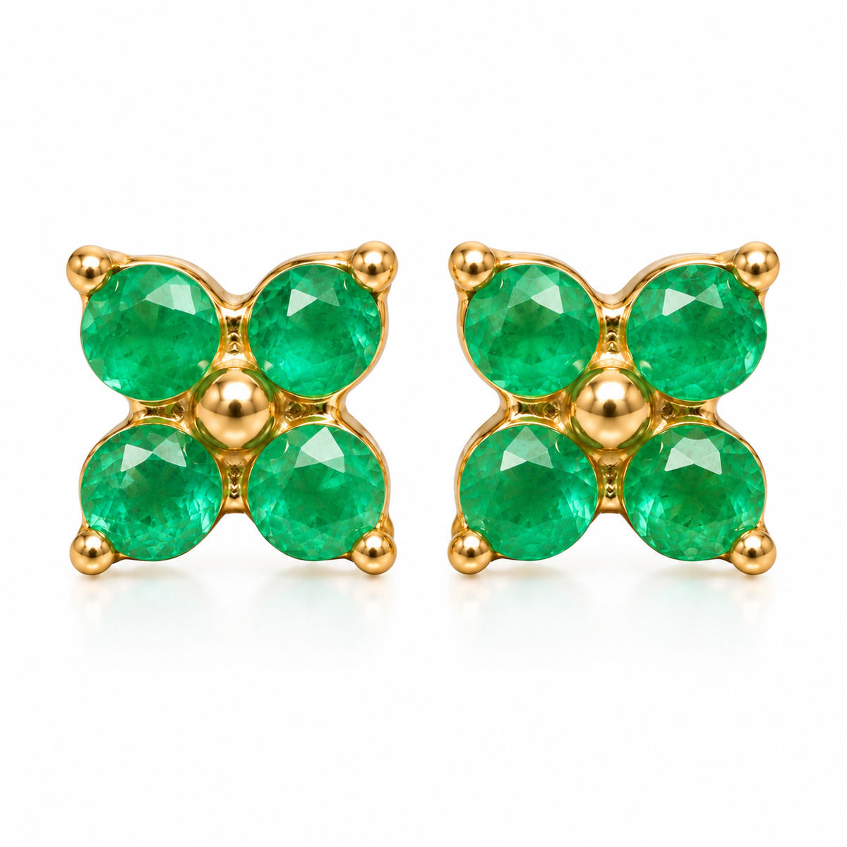 Natural Emerald 3mm Four Leaf Clover Stud Earrings in 925 Sterling Silver Gold Plated