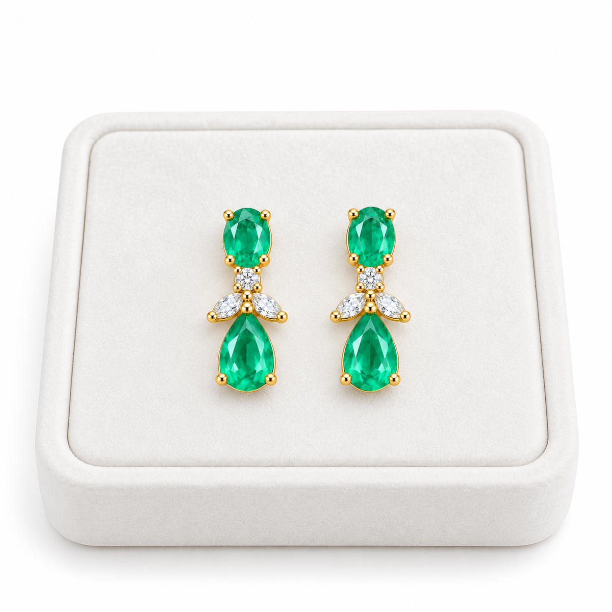 Natural Emerald 4x6mm Oval and Pear Cut Drop Earrings in Gold Plated 925 Sterling Silver