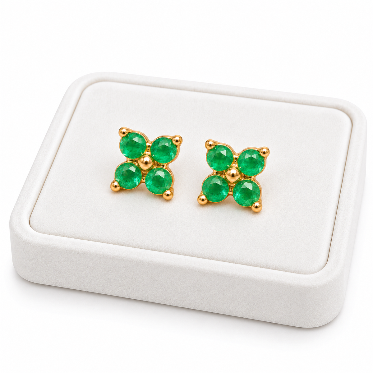 Natural Emerald 3mm Four Leaf Clover Stud Earrings in 925 Sterling Silver Gold Plated