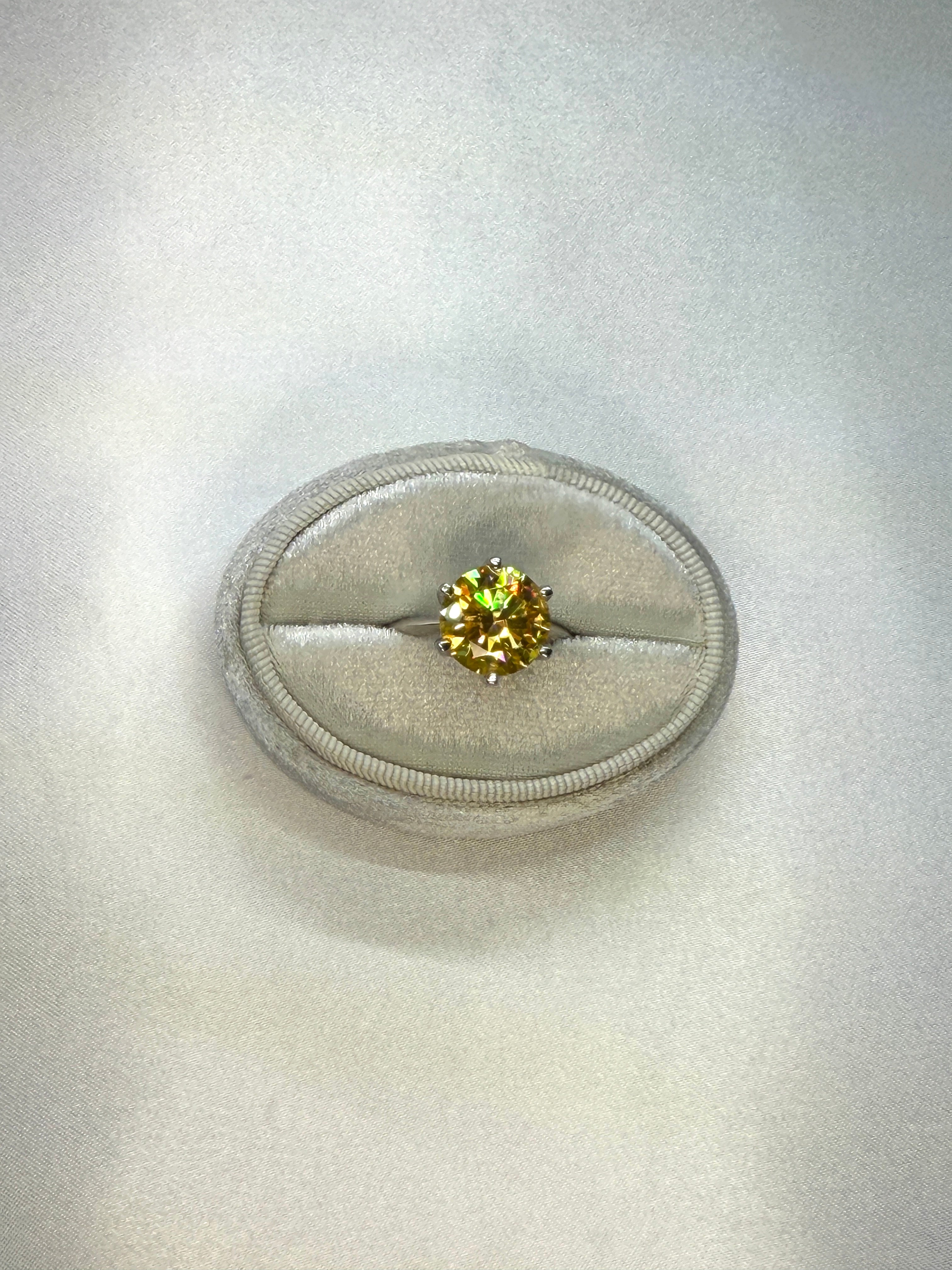 5 Carat Round Cut Yellow Moissanite Ring, 925 Sterling Silver Moissanite Ring