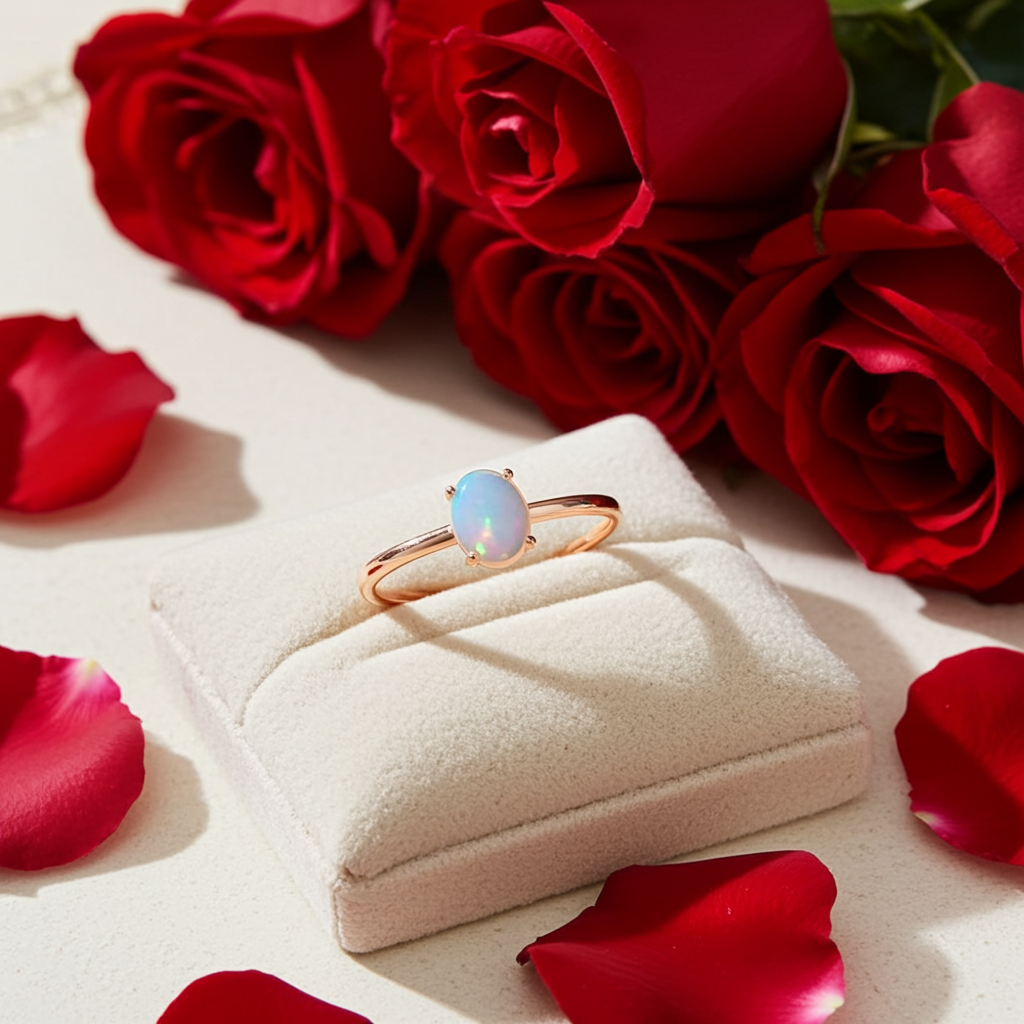 Australian Opal Statement Ring, Natural White Opal Ring 5x7mm