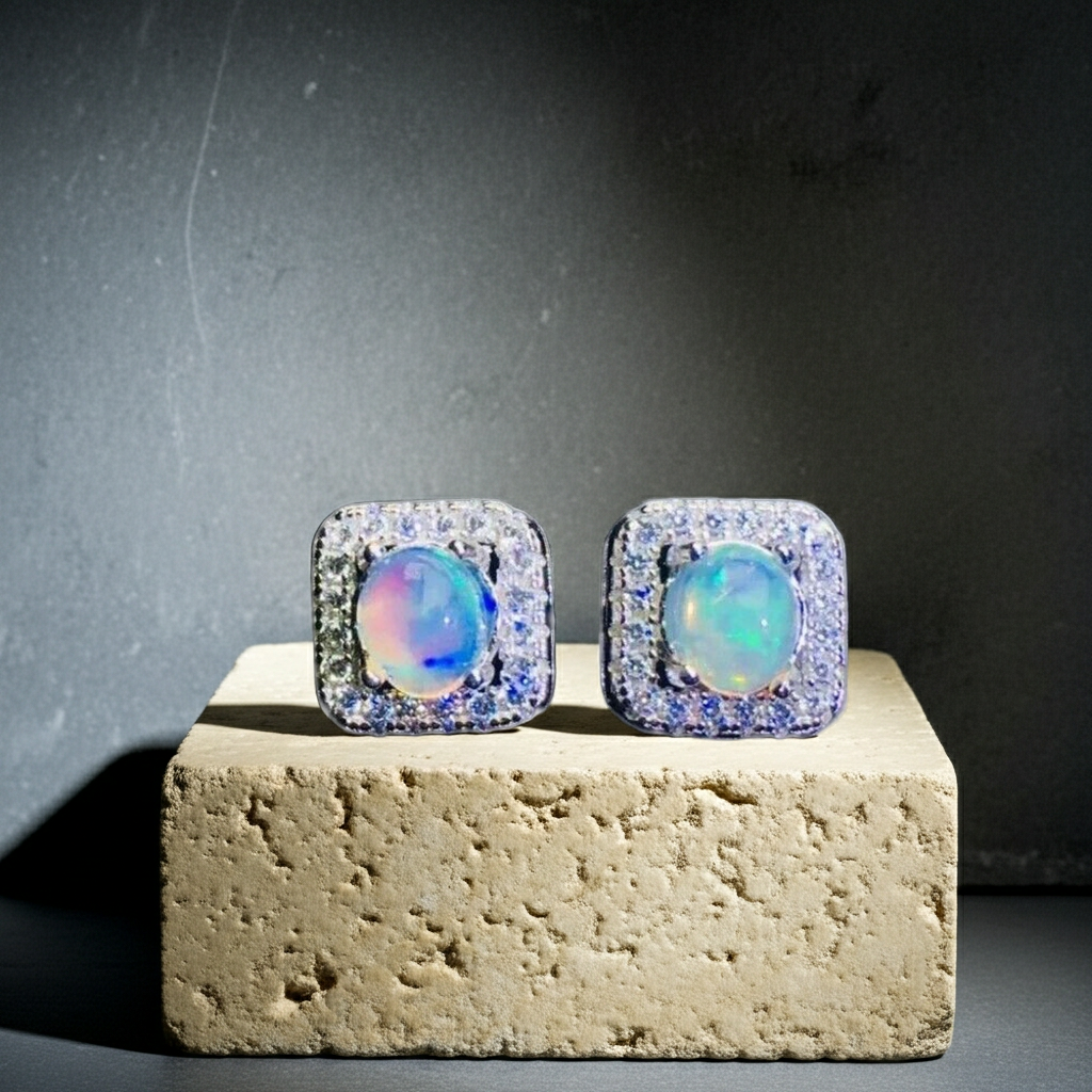 Australian Fire Opal Square Stud Earrings 4x5mm