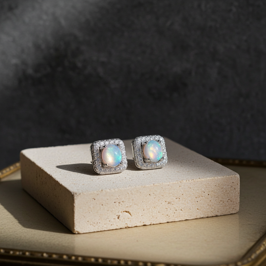 Australian Fire Opal Square Stud Earrings 4x5mm