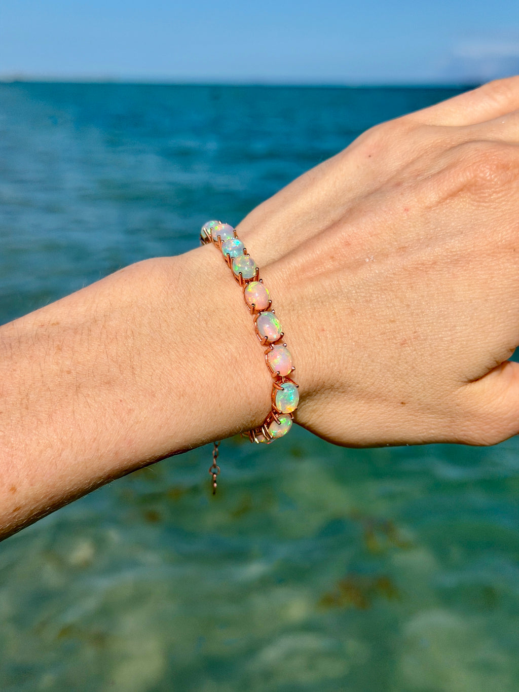 Fire Opal Bracelet, Natural Australian Fire Opal Tennis Bracelet Sterling Silver