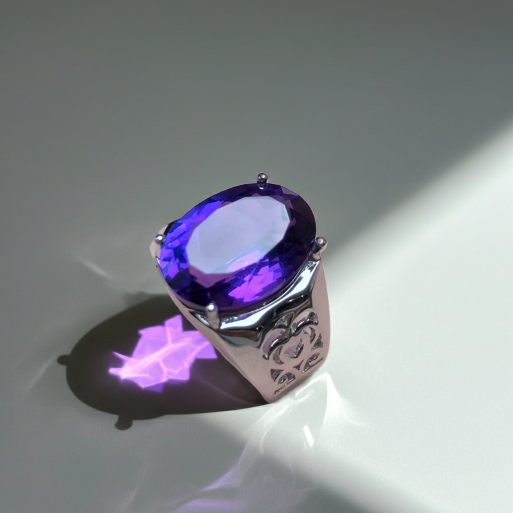 12CT Mens Amethyst Ring 925 Sterling Silver, Gemstone Rings For Men