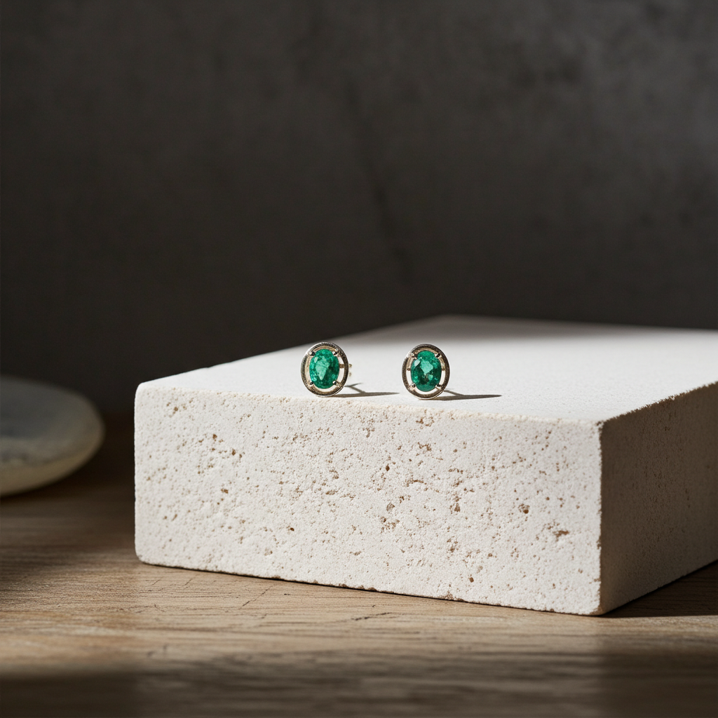 Colombian Emerald Stud Earrings 4x5mm 925 Sterling Silver