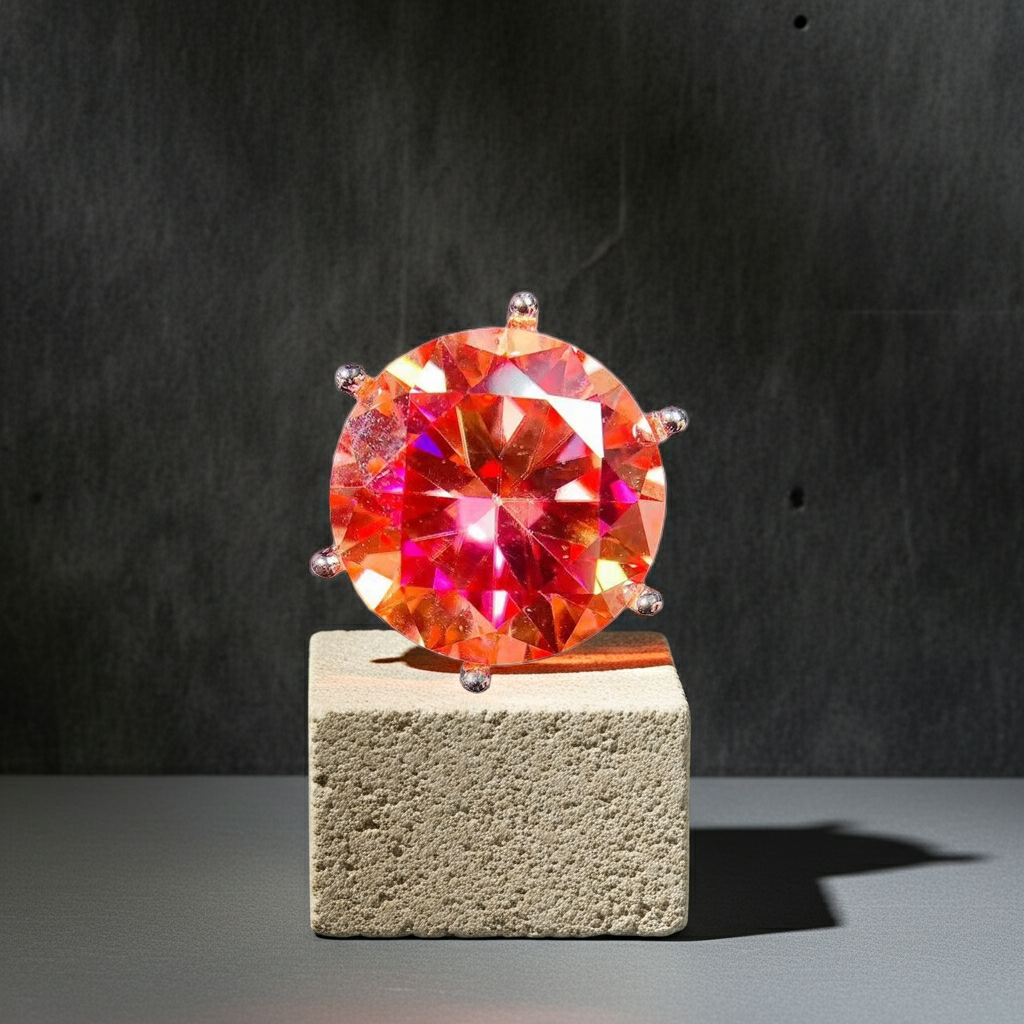 5CT VVS1 Round Brilliant Cut Orange Moissanite Ring