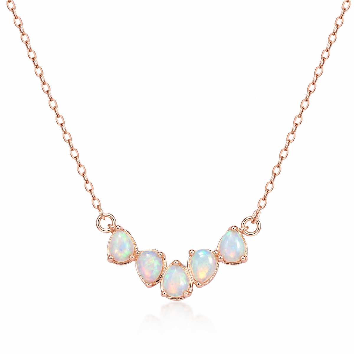Natural Fire Opal 3x4mm pear cut clavicle chain necklace in rose gold plated 925 sterling silver