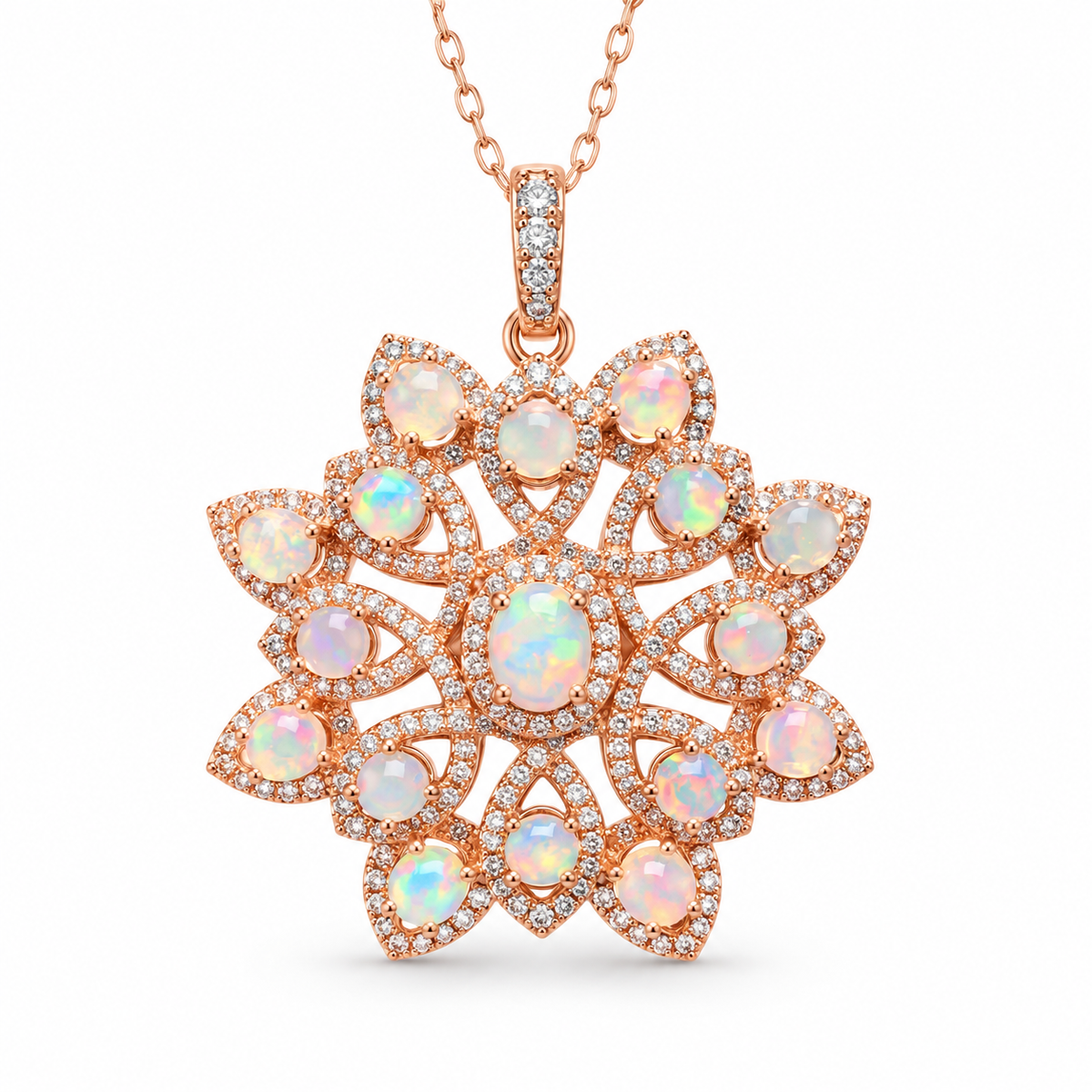 Natural Australian opal flower necklace with 3mm and 4x5mm gemstones