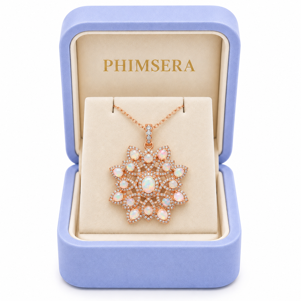 Phimsera natural Australian opal necklace presented in a jewelry gift box