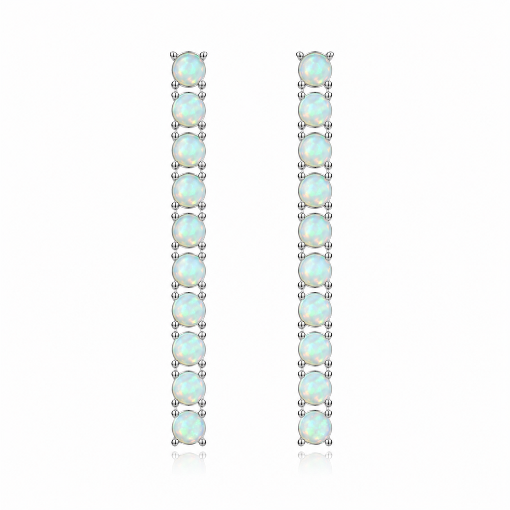 Phimsera 3mm round natural fire opal dangle earrings with 10 colorful gemstones per earring in 925 sterling silver