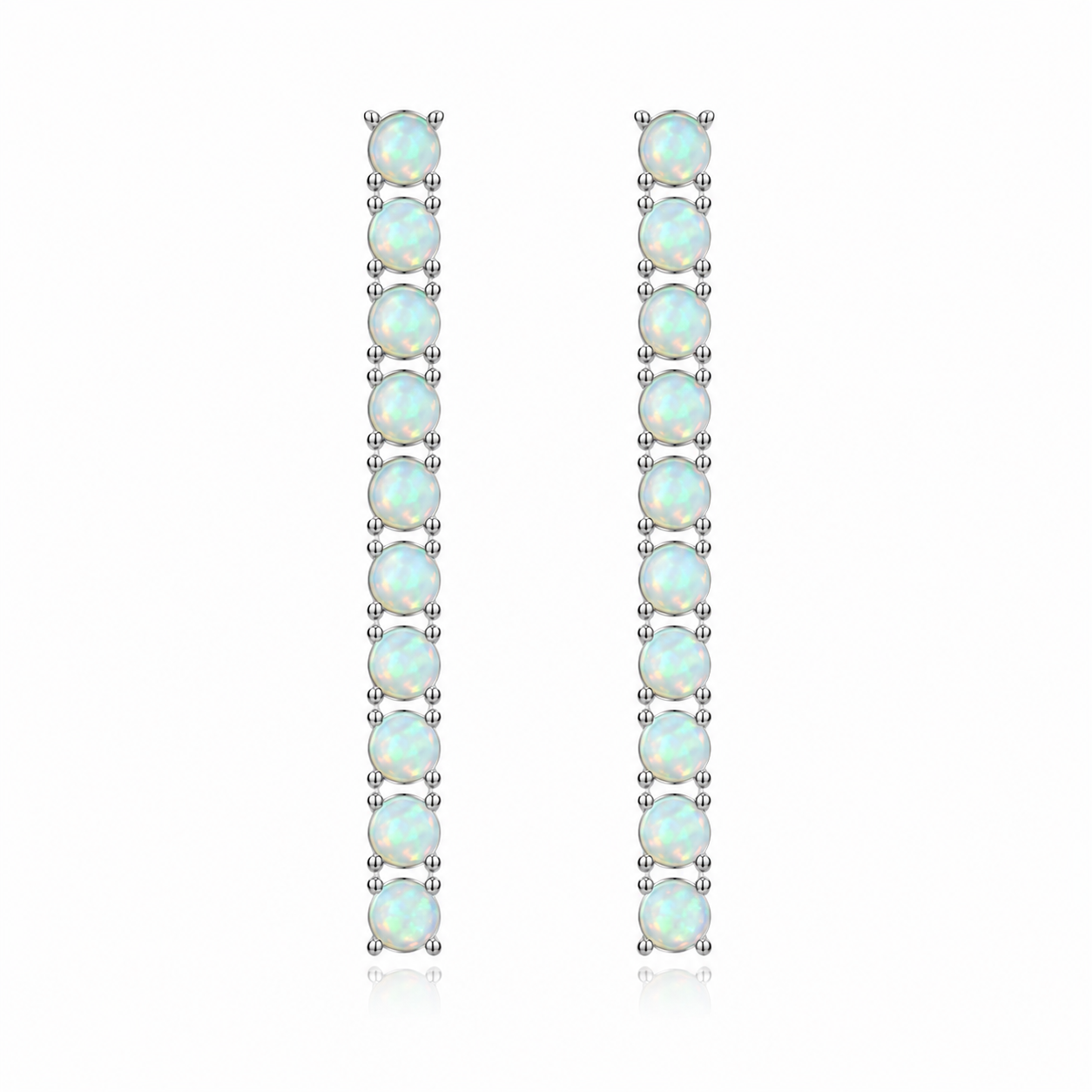 Phimsera 3mm round natural fire opal dangle earrings with 10 colorful gemstones per earring in 925 sterling silver