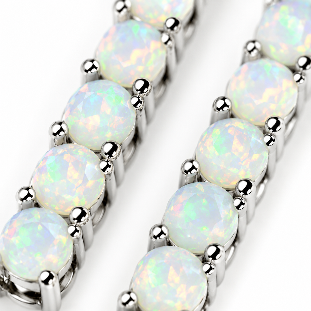 Macro view of natural 3mm round fire opal gemstones showing translucent bodies with green, yellow, orange and subtle pink play-of-color